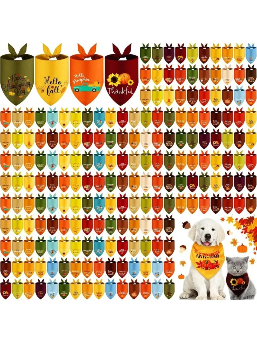 100 Pcs Fall Dog Bandanas - Cute Triangle Scarves for Pets, Adjustable